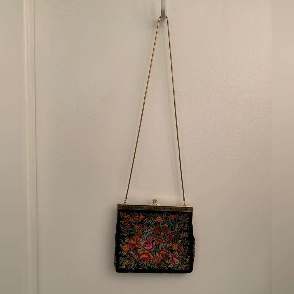Vintage 1950s Multi Colored Floral Tapestry Bag